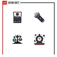 Universal Icon Symbols Group of 4 Modern Filledline Flat Colors of laptop justice flashlight flash alarm Editable Vector Design Elements