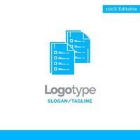 Document Analytics Data Copy Paper Resume Blue Solid Logo Template Place for Tagline vector