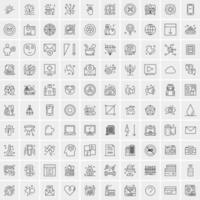 100 Universal Black Line Icons on White Background vector