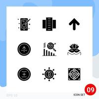 9 Thematic Vector Solid Glyphs and Editable Symbols of ui direction residential flats circle upload Editable Vector Design Elements