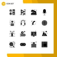 16 Universal Solid Glyph Signs Symbols of like favorite fast food black microphone Editable Vector Design Elements