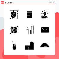 Collection of 9 Vector Icons in solid style Modern Glyph Symbols for Web and Mobile Solid Icon Sign Isolated on White Background 9 Icons