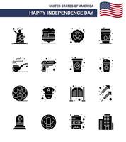 USA Independence Day Solid Glyph Set of 16 USA Pictograms of usa drink security alcohol eagle Editable USA Day Vector Design Elements