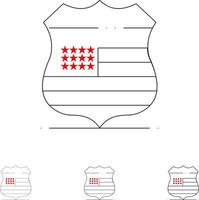 Shield Sign Usa Security Bold and thin black line icon set vector