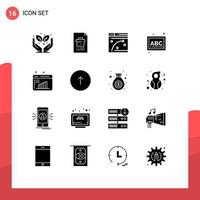 Group of 16 Modern Solid Glyphs Set for business research school web preschool abc Editable Vector Design Elements