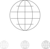 World Globe Internet Security Bold and thin black line icon set vector