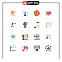 Pictogram Set of 16 Simple Flat Colors of heart dollar business currency marketing Editable Pack of Creative Vector Design Elements