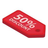 50 percent discount label icon, isometric style vector