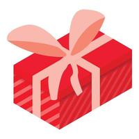 Red striped gift box icon, isometric style vector