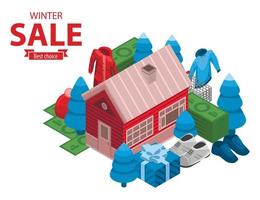 Winter sale best choice concept background, isometric style vector