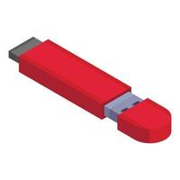 Red usb flash icon, isometric style vector