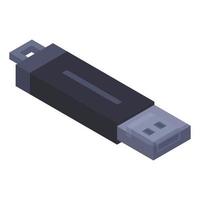 Black usb flash icon, isometric style vector