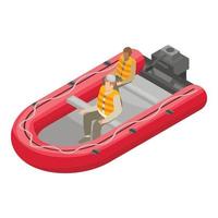 Migrant boat icon, isometric style vector