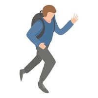 hombre migrante corriendo icono, estilo isométrico vector