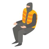 Homeless man in life vest icon, isometric style vector