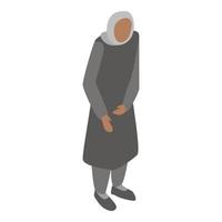 Homeless migrant woman icon, isometric style vector