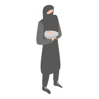 Muslim woman with newborn icon, isometric style vector