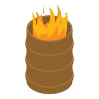 Fire burning in barrel icon, isometric style vector
