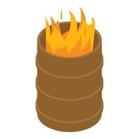 Fire burning in barrel icon, isometric style vector