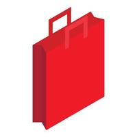 Red paper bag icon, isometric style vector