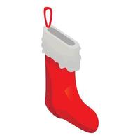 Xmas red sock icon, isometric style vector