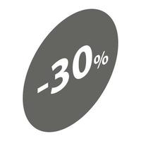 Minus 30 percent sale black emblem icon, isometric style vector