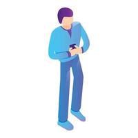 Man with smartphone icon, isometric style vector