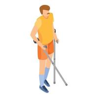 Invalid person with crutches icon, isometric style vector