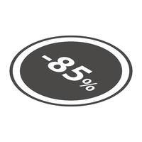 Minus 85 percent sale black icon, isometric style vector