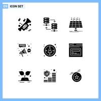 Mobile Interface Solid Glyph Set of 9 Pictograms of connection buzz solar affiliate smart city Editable Vector Design Elements