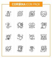 16 Line Coronavirus Covid19 Icon pack such as thermometer medicine covid healthcare heart viral coronavirus 2019nov disease Vector Design Elements