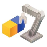 Robot arm take cube icon, isometric style vector