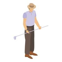 American man with golf stick icon, isometric style vector