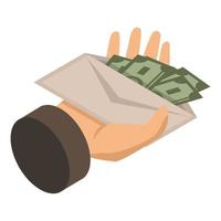 Bribery give envelope money icon, isometric style vector