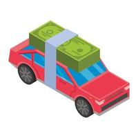 icono de coche de dinero de crédito, estilo isométrico vector