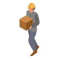 Marine port worker with box icon, isometric style