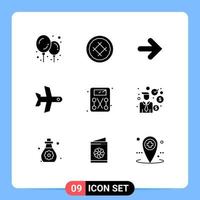 9 Solid Glyph concept for Websites Mobile and Apps weighing machine diet forward vehicle takeoff Editable Vector Design Elements