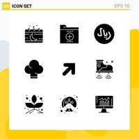 Set of 9 Vector Solid Glyphs on Grid for up hat folder food money Editable Vector Design Elements