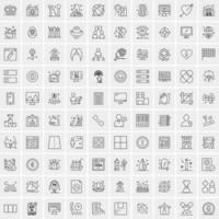 100 Universal Black Line Icons on White Background vector