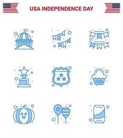 Big Pack of 9 USA Happy Independence Day USA Vector Blues and Editable Symbols of cake shield party security trophy Editable USA Day Vector Design Elements
