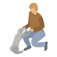 Boy play with dog icon, isometric style vector