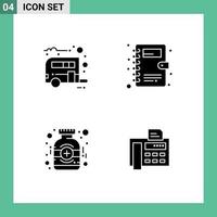 Group of 4 Solid Glyphs Signs and Symbols for camp medicine transport phone book fax Editable Vector Design Elements