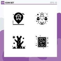 Solid Glyph Pack of 4 Universal Symbols of location tree real estate lovely day heart Editable Vector Design Elements