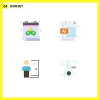 Pack of 4 creative Flat Icons of calendar job ai dismissal person Editable Vector Design Elements