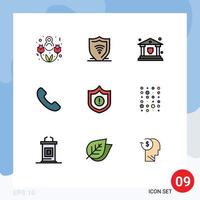 9 Universal Filledline Flat Colors Set for Web and Mobile Applications unstructure security insurance guard telephone Editable Vector Design Elements