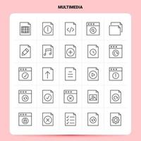 OutLine 25 Multimedia Icon set Vector Line Style Design Black Icons Set Linear pictogram pack Web and Mobile Business ideas design Vector Illustration