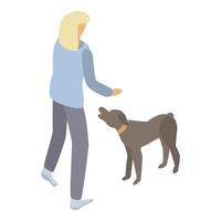 icono de perro de entrenamiento de chica rubia, estilo isométrico vector