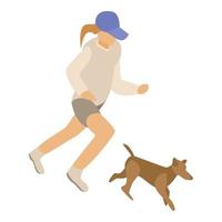 Girl running with dog icon, isometric style vector