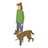 Girl walking dog icon, isometric style vector