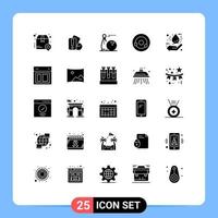 Pack of 25 Modern Solid Glyphs Signs and Symbols for Web Print Media such as molecule biology referee atom play Editable Vector Design Elements